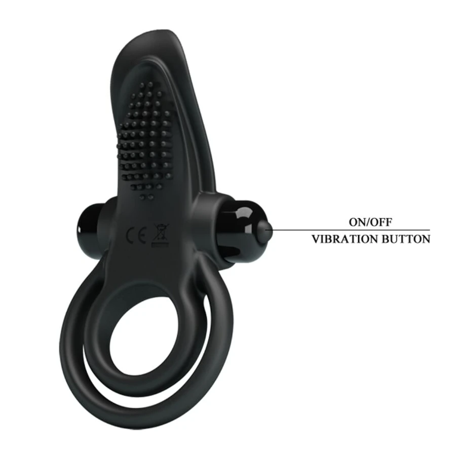 PRETTY LOVE - DOPPIO ANELLO VIBRANTE + STIMOLATORE CLITORIDEO 10 VIBRAZIONI NERO